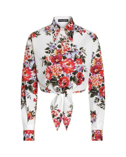 Dolce & Gabbana Red Cotton Bouquet Print Shirt