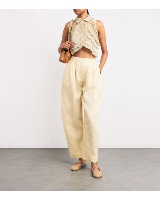 Sandro Natural Linen-Blend Ruffled Blouse