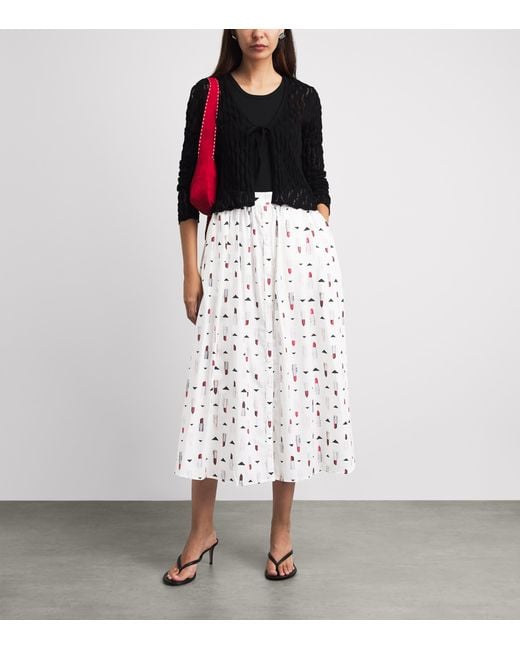 L'Agence White Lipstick Seina Pleated Midi Skirt
