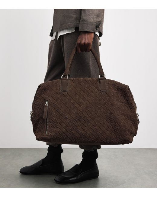 Officine Creative Brown Suede Woven Armor Duffle Bag for men
