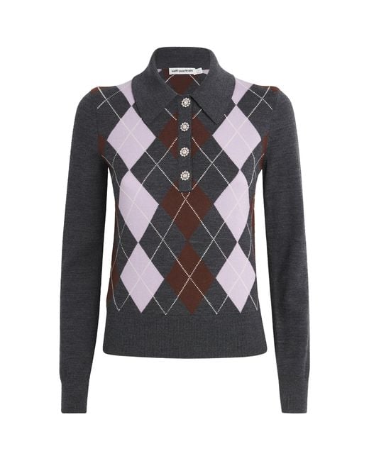 Self-Portrait Black Wool Argyle Sweater