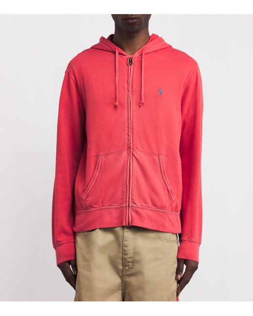Polo Ralph Lauren Red Cotton Polo Pony Zip-Up Hoodie for men