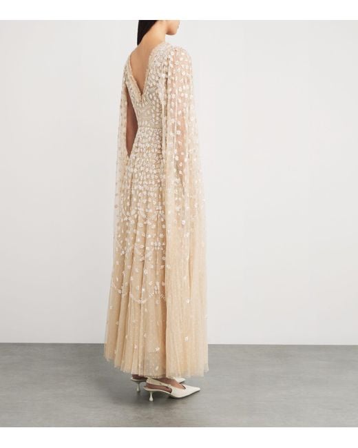 Needle & Thread Natural Cape-Detail Clover Maxi Dress
