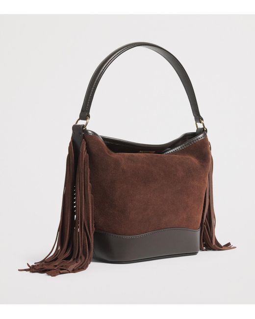 Sandro Brown Mini Leather Fringe Tangoso Bucket Bag