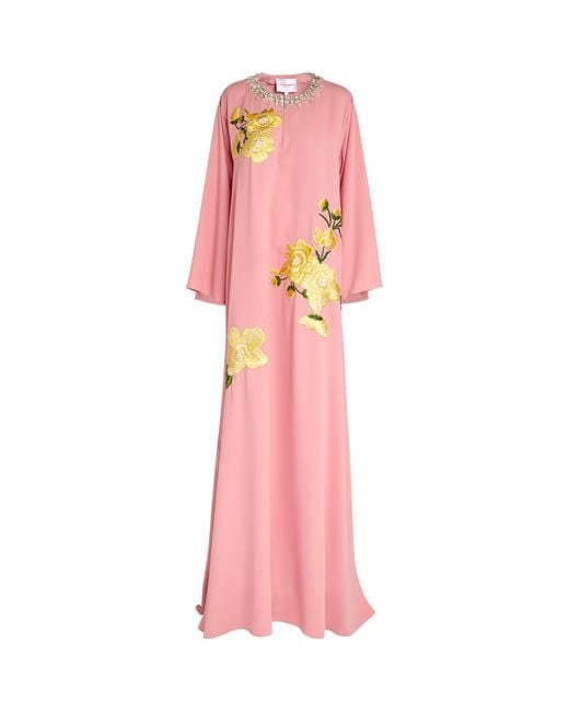 Carolina Herrera Pink Embroidered Kaftan Gown