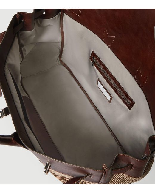 Brunello Cucinelli Brown Leather-Trim Chevron Holdall for men