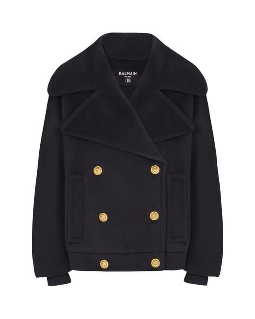 Balmain Blue Wool-Cashmere Pea Coat