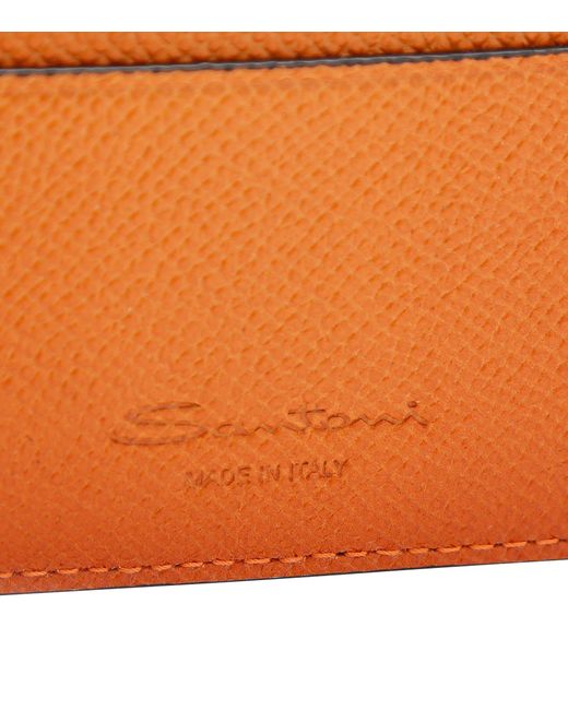 Santoni Orange Leather Card Holder for men