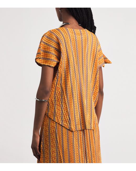 Pleats Please Issey Miyake Orange Cotton-Blend Zigzag Top