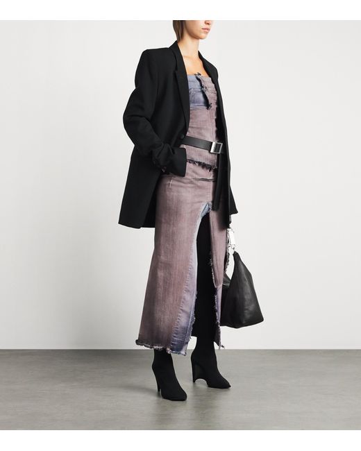 Rick Owens Gray Distressed Denim Midi Skirt