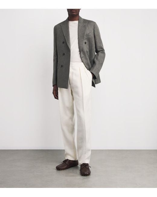 Slowear Gray Linen Double-Breasted Blazer for men