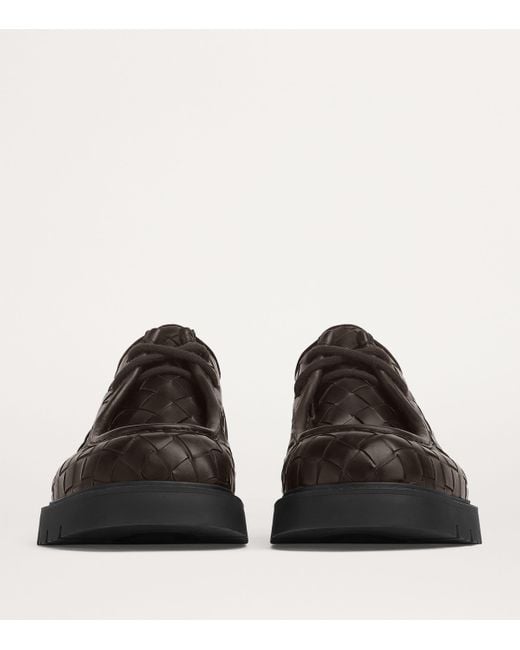 Bottega Veneta Brown Leather Intrecciato Haddock Boat Shoes for men