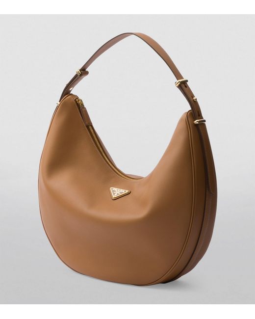 Prada Brown Large Leather Arqué Shoulder Bag