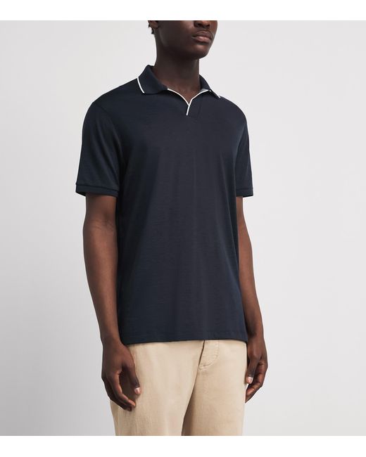 Paul & Shark Blue Silk-Cotton Open-Collar Polo Shirt for men