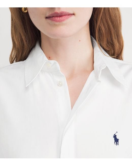 Polo Ralph Lauren White Cotton Polo Pony Midi Shirt Dress
