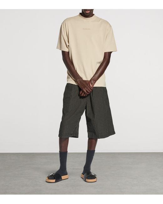 Balenciaga Natural Cotton Distressed Logo T-Shirt for men