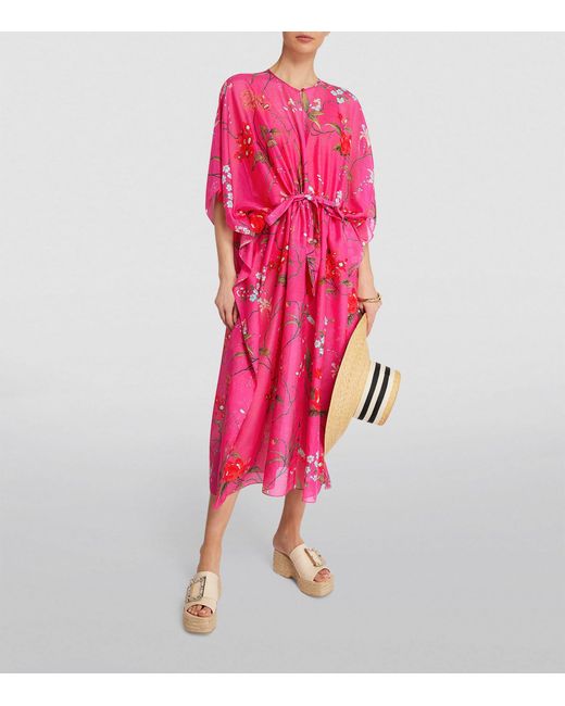 Erdem Pink Floral Print Kaftan Midi Dress