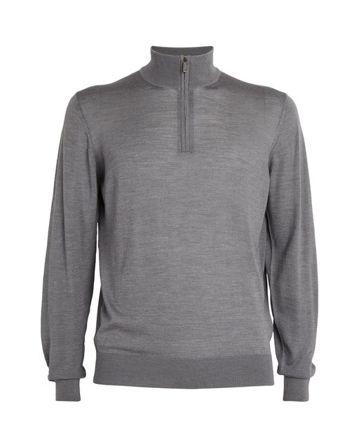 Pal Zileri Gray Wool-silk Quarter-zip Sweater for men