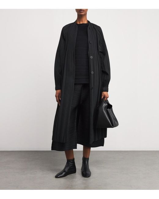 Pleats Please Issey Miyake Black Smooth Coat Pea Coat