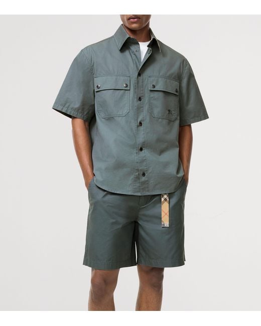 Burberry Blue Tropical Gabardine Short-Sleeve Shirt for men
