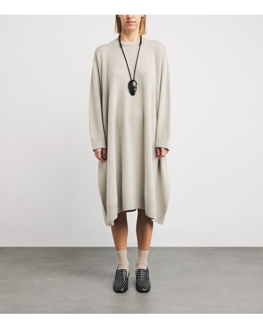 Eskandar Gray Cashmere A-Line Sweater Dress