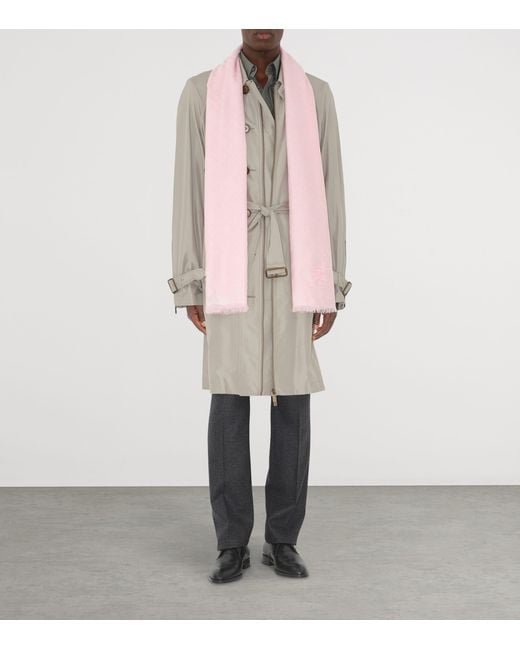 Burberry Pink Silk-Wool Wide Check Scarf