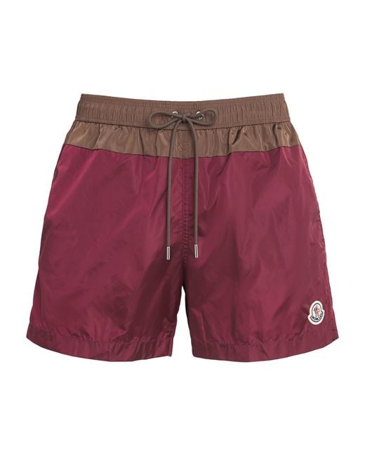 Moncler Red Contrast Panel Logo Swim Shorts for men