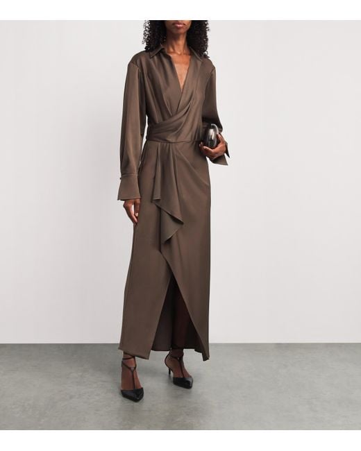 Jonathan Simkhai Brown Satin Draped Talita Midi Dress