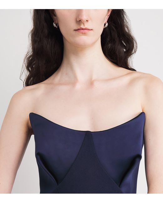 Safiyaa Blue Crepe Strapless Gown