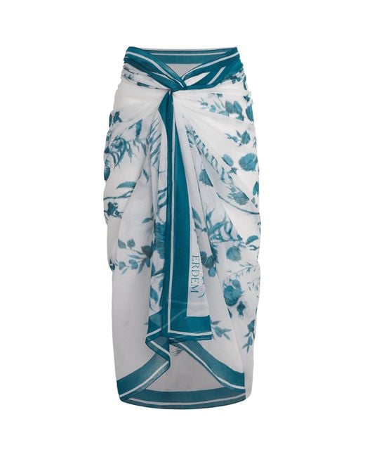 Erdem Blue Cotton Voile Printed Pareo
