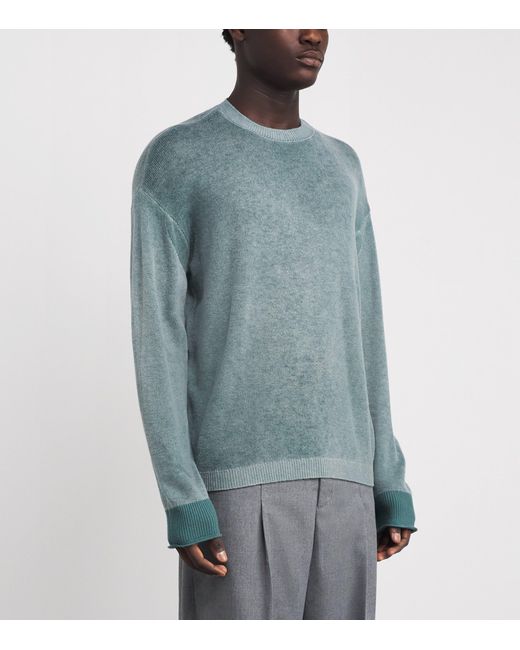 Emporio Armani Blue Wool-Cashmere Contrast-Stitch Sweater for men