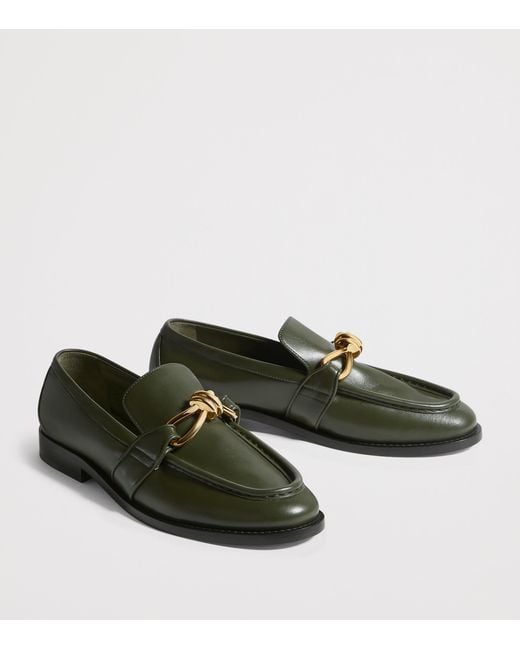Bottega Veneta Green Leather Astaire Loafers