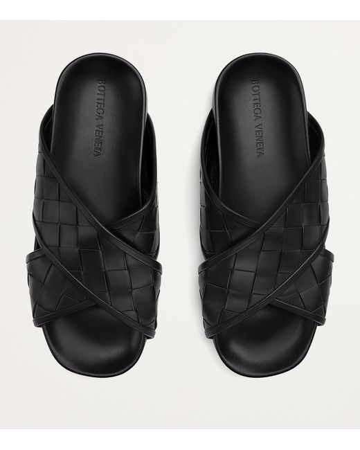 Bottega Veneta Black Leather Intrecciato Tarik Sandals for men
