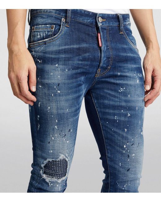DSquared² Blue Paint-splatter Skater Jeans for men