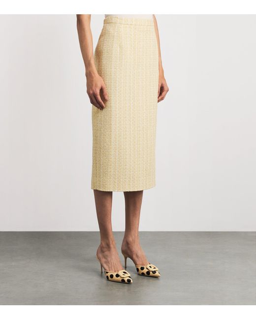 Alessandra Rich Natural Tweed Sequin-Embellished Midi Skirt