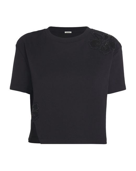 Sandro Black Cotton-Blend Embellished T-Shirt