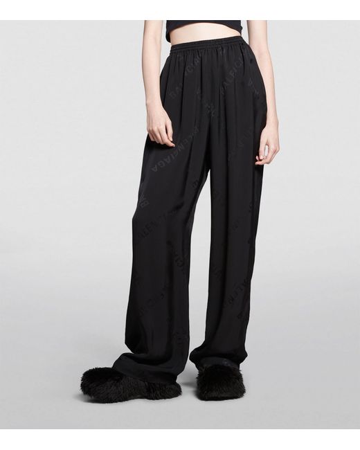 Balenciaga Black Logo-jacquard Wide-leg Trousers