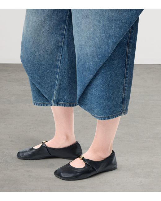 Loewe Black Leather Pebble Soft Ballet Flats