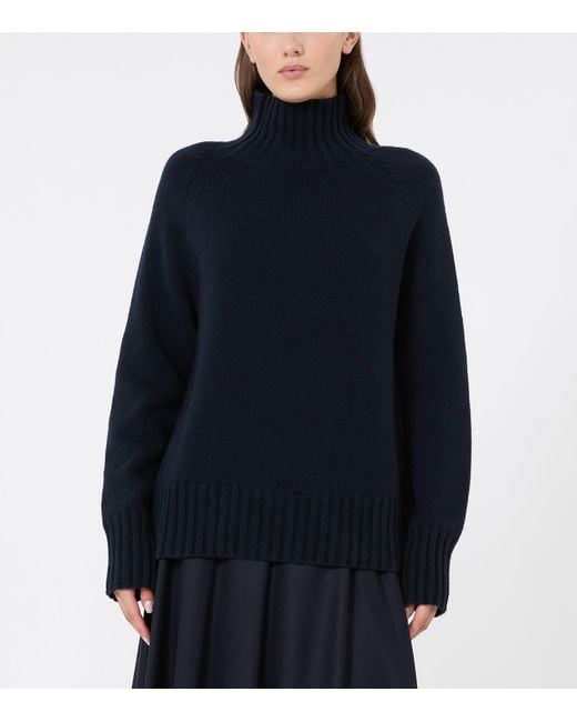 Max Mara Blue Wool-Cashmere High-Neck Sweater