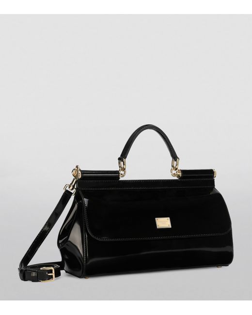 Dolce & Gabbana Black Medium Patent Sicily Top-Handle Bag
