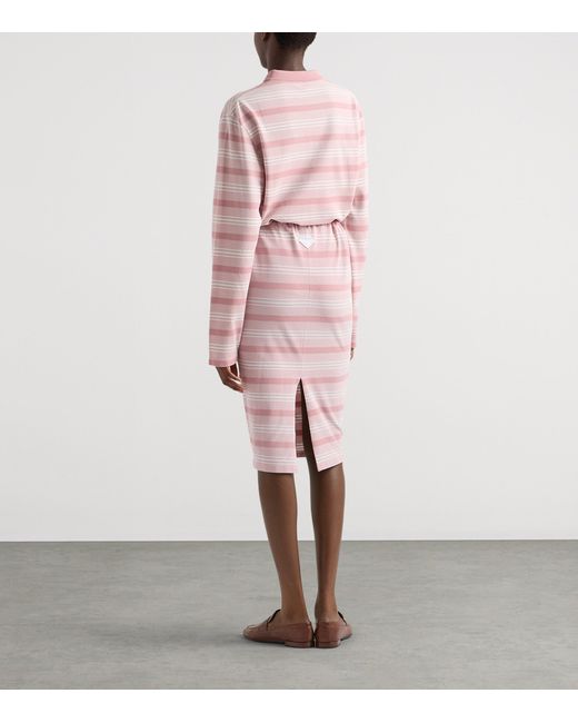 Prada Pink Mohair-Wool Piqué Bayadere Stripe Midi Skirt