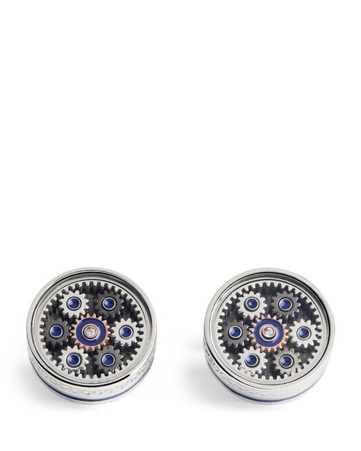 Tateossian White Palladium-Plated Septa Gear Cufflinks for men