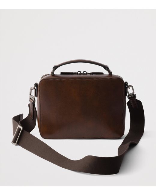 Prada Brown Leather Brique Cross-Body Bag for men