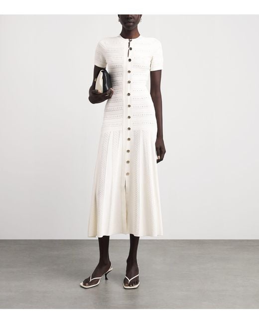 Sandro White Knit Button-Through Midi Dress