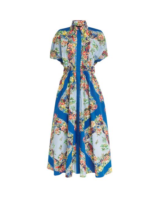 Maje Blue Cotton Floral Midi Dress