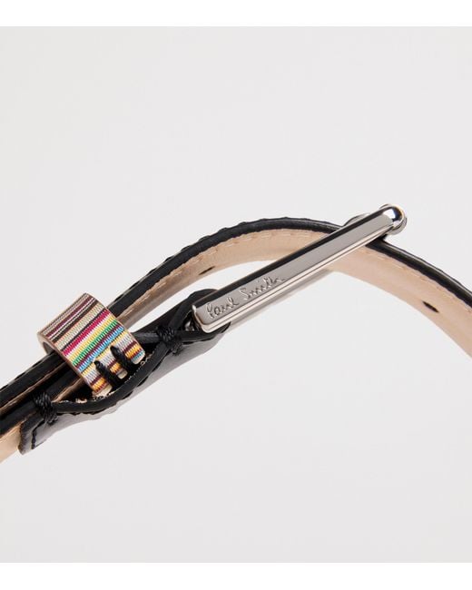Paul Smith Black Leather Stripe Loop Belt for men