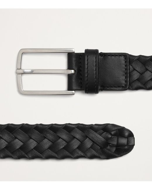 Bottega Veneta Black Leather Intreccio Cabat Belt for men