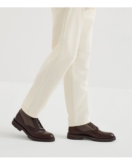 Brunello Cucinelli Brown Leather Lace-Up Ankle Boots for men