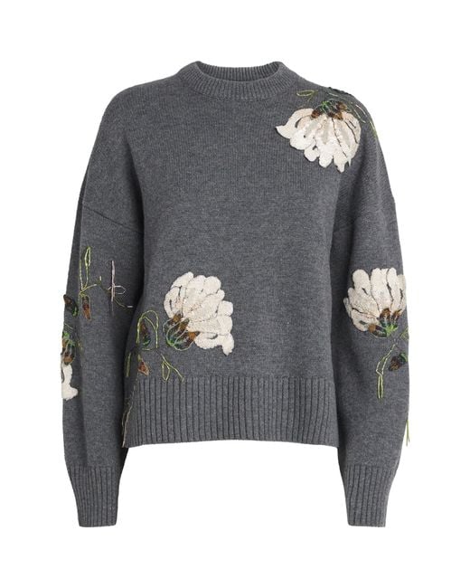Jonathan Simkhai Gray Embellished Wool-Cashmere Dawna Sweater