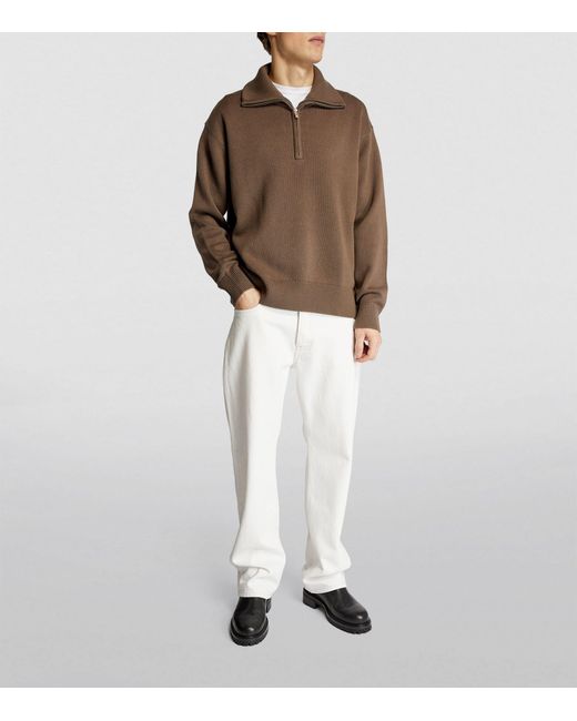 Studio Nicholson Brown Merino Wool-blend Half-zip Sweater for men